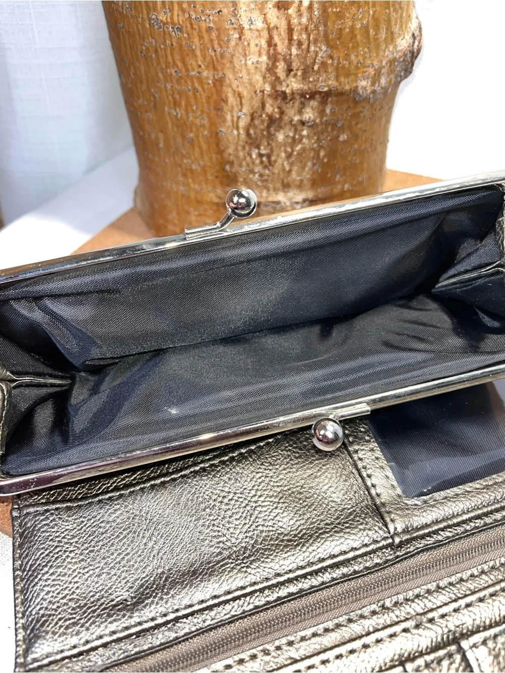 Metallic Silver Sequin Clutch Wallet Kiss Lock Frame Checkbook Organizer Evening